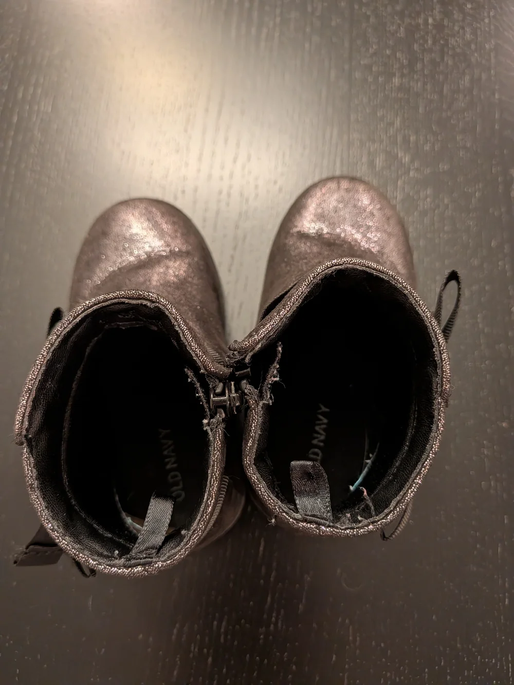 Metallic Black Girl's Ankle Boot with Side Bow